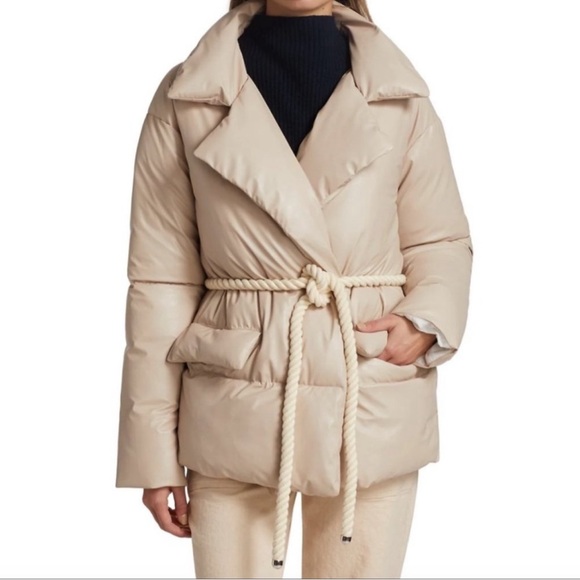 A.L.C. Jackets & Blazers - A.L.C. "Liam" Faux Leather Puffer Coat | Cream Wrap Jacket with Rope Belt